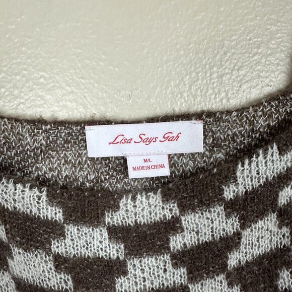 Lisa Says Gah Two Piece Set Knit Lucinda Vintage Rug Mocha Brown Cream M/L - Picture 3 of 7